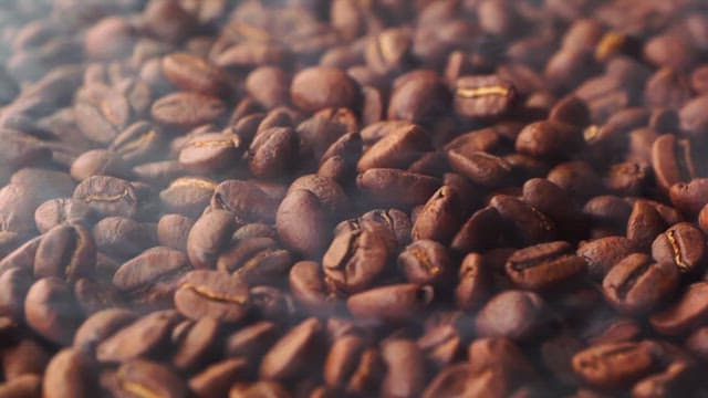 Steaming freshly roasted coffee beans