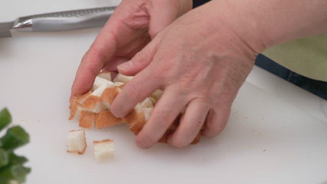Transferring the bread crust to the pan
