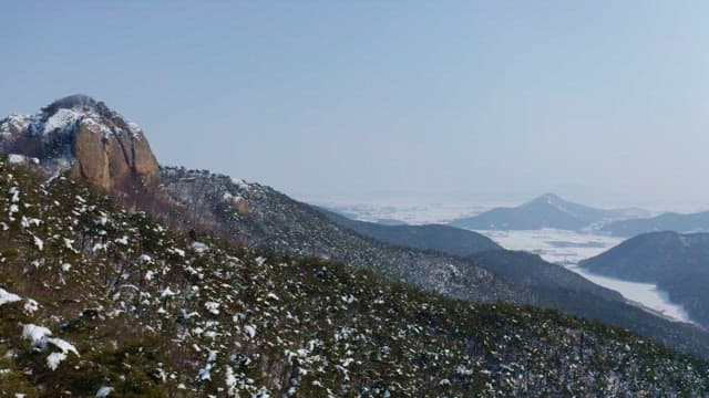Snow-covered mountain landscape on a clear day
