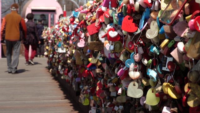 Wall of love locks on a sunny day