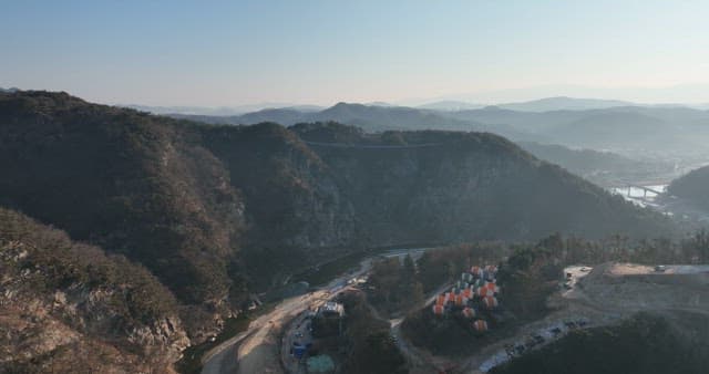 Scenic View of a Suspension Bridge across a Valley