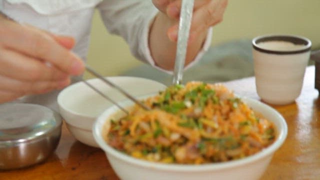 Swordtip squid cold raw fish soup with fresh vegetables