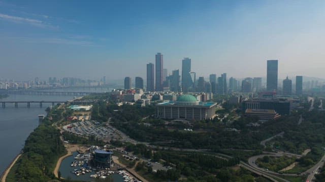 Korean Assembly Building Located in a Bustling Riverside City