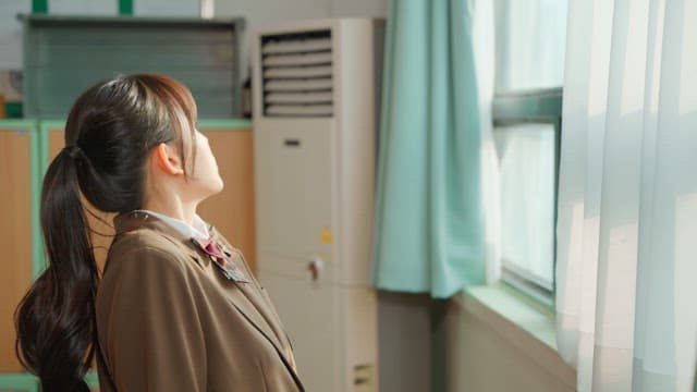 Student gazing out the classroom window