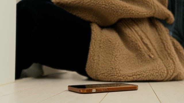 Person reaching for a smartphone on the floor