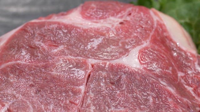 Close-up of raw beef meat with marbling