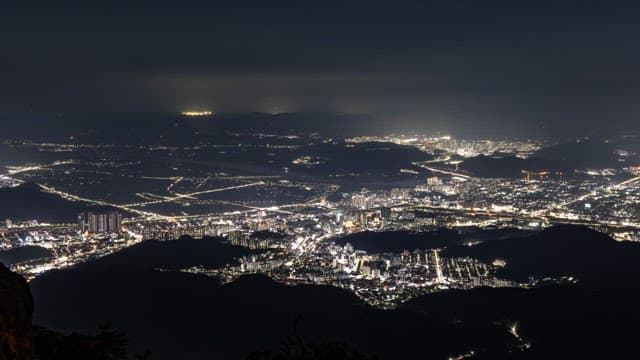 Panoramic Night View of a Bustling City