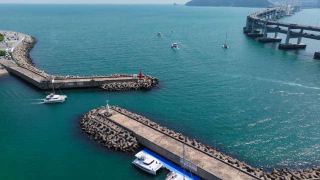 Yachts sailing near a peaceful marina