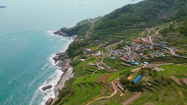 Coastal village with terraced fields