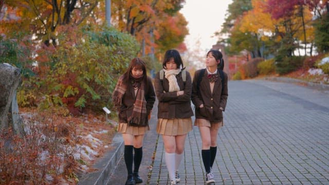 Students walking on the street in winter