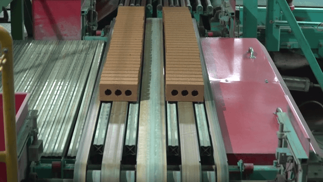 Bricks moving on a conveyor belt