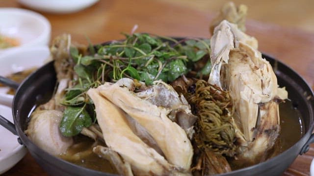 Hearty Samgyetang Topped with Fresh and Healthy Vegetables