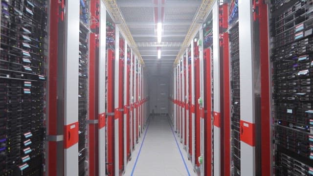 Narrow and long hallway in the data server room