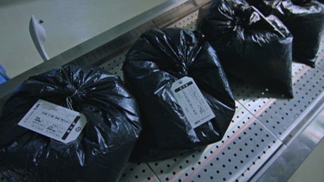 Medical waste bags prepared for disposal
