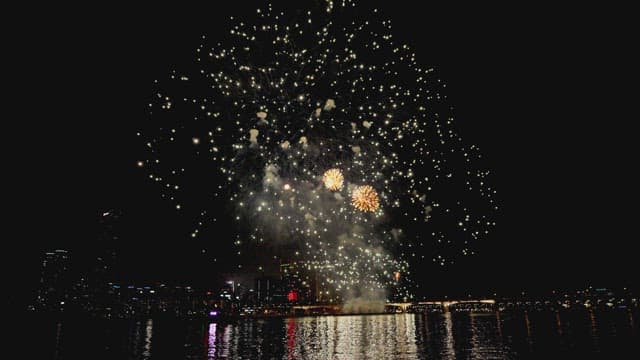 Fireworks Display Over the City Waterfront