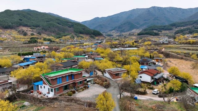 Scenic rural landscape with mountains