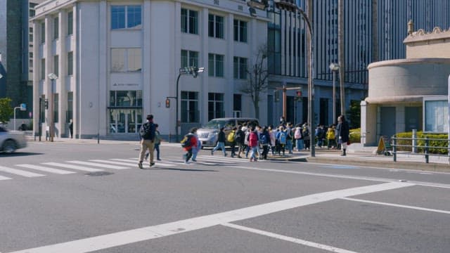 Teacher Leading Children across the Crosswalk