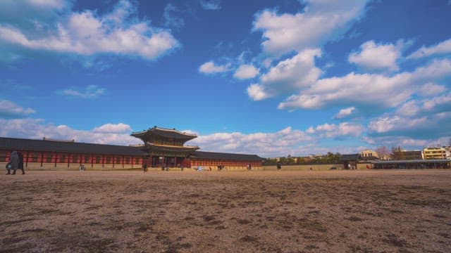 Gyeongbokgung Palace under a blue sky