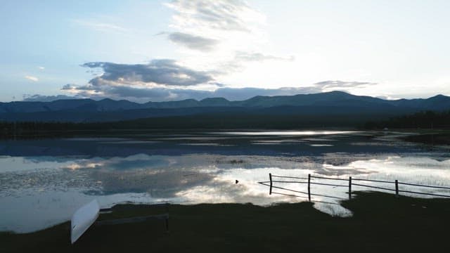 Tranquil lake reflecting mountains