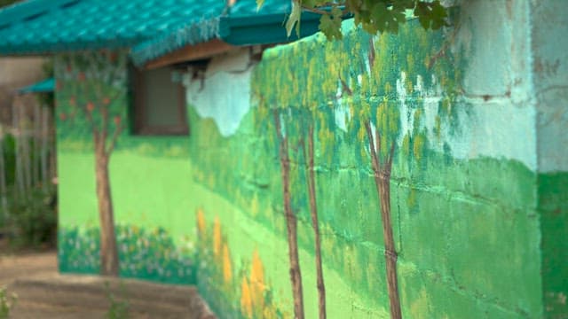 Vibrant Painted Wall in Alley of Village