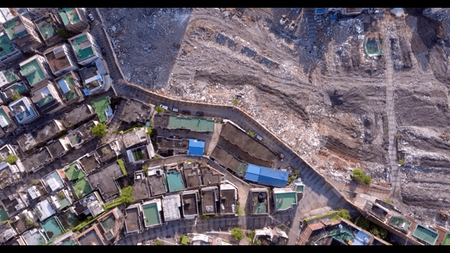 Urban area with construction site