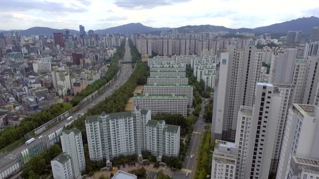 Aerial View of Urban City with Dense Buildings