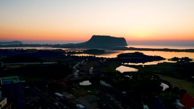 Silhouette of Top of the Mountain in Jeju Early Morning