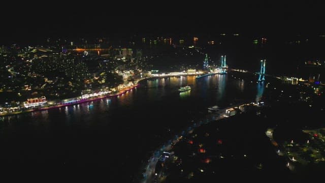 Vibrant cityscape with illuminated bridges