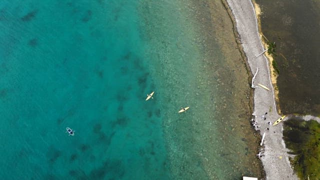 People kayaking on the lakeside