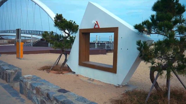 Modern Art Installation at a Coastal Setting