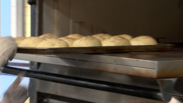 Burger buns baked in the kitchen oven