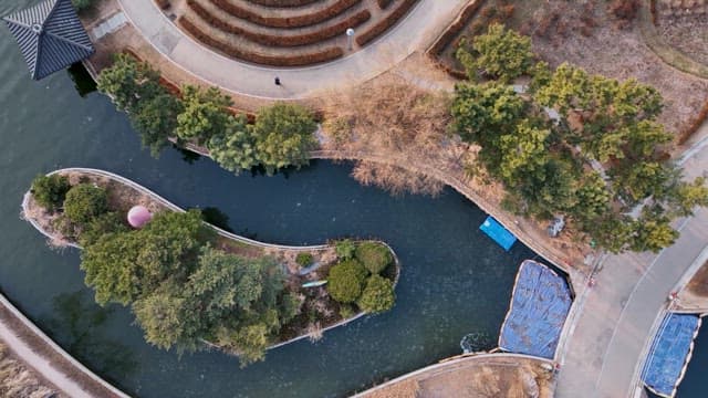 Overhead View of a Park with Lake