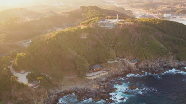Traditional korean houses located in lush mountains