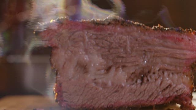 Close-up of succulent smoked beef brisket