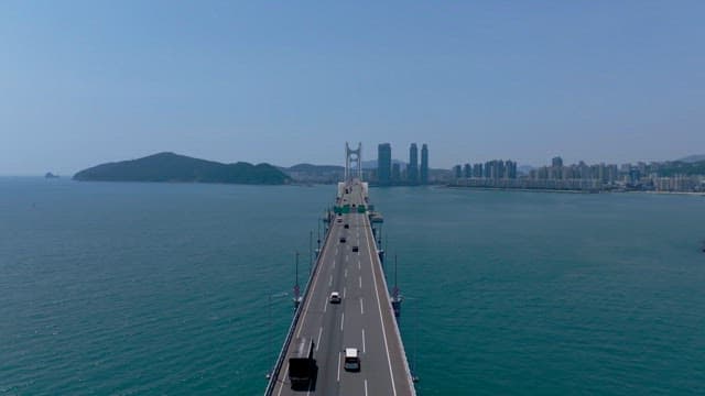 Busy Gwangan Bridge over the sea connecting the coastal city of Busan