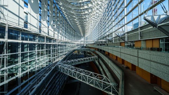 Modern architectural interior with glass and steel