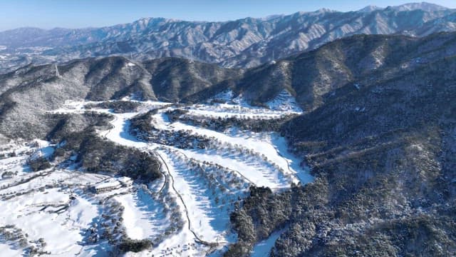 Snowy Mountainous Landscape from Above