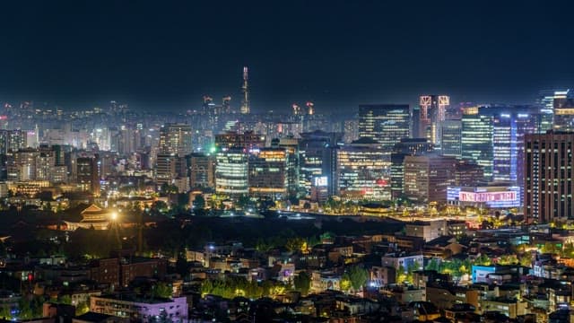 Vibrant city skyline at night