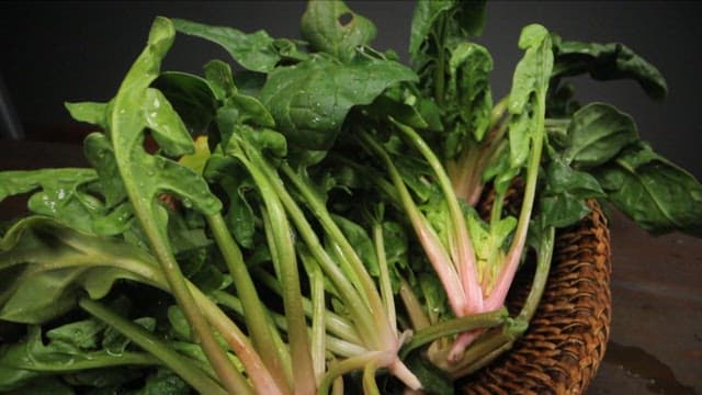 Fresh Spinach in a Basket and Bacon Spinach Stir-Fry