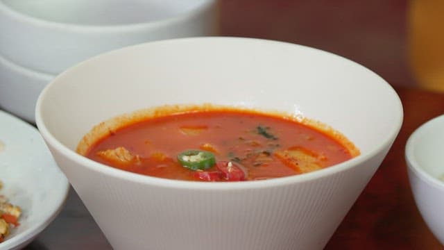 Delicious Spicy Stew Served in a White Bowl