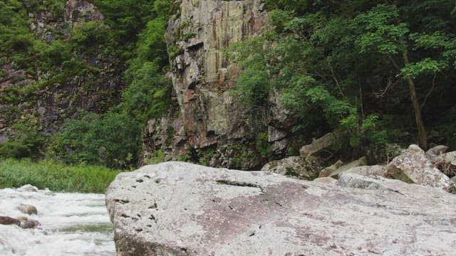 Lush green mountains and rocky cliffs