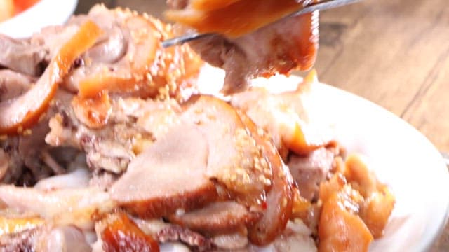 Delicious piece of pig's feet dipped in salted shrimp