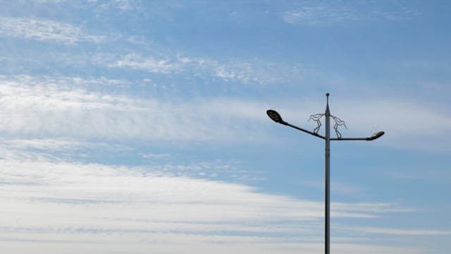 Street lamp and bird under a clear sky