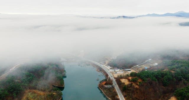Misty River Valley in the Morning