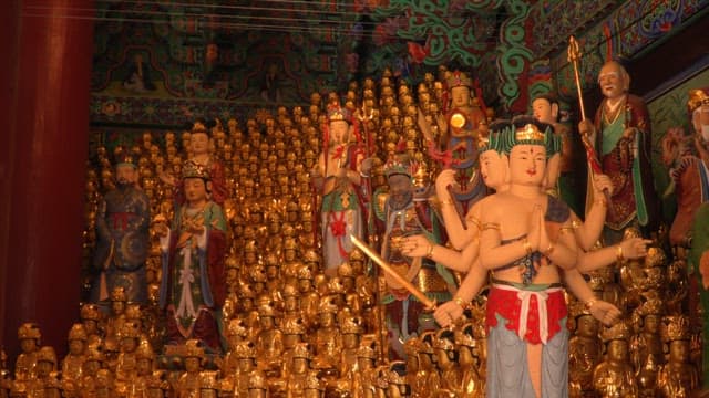 Golden Buddha statues in a temple