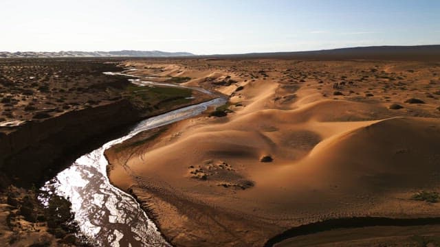 Vast desert landscape with a winding river