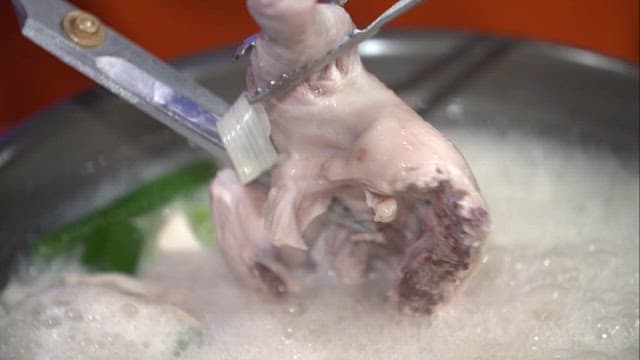 Chicken cut from boiling chicken hotpot