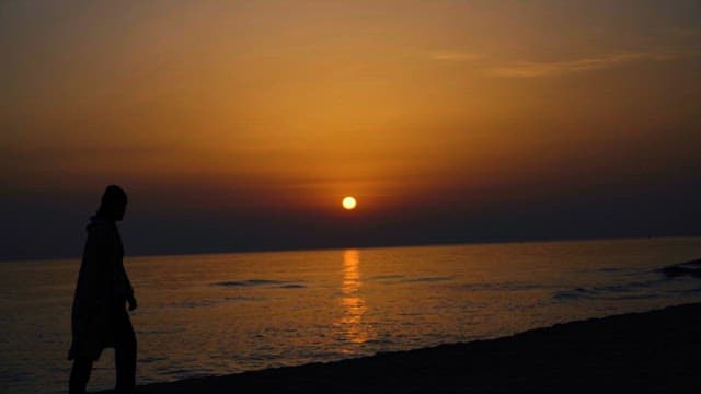Solitary Figure by the Sea at Sunset