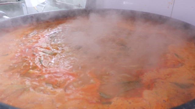 Spicy stew boiling in a pot