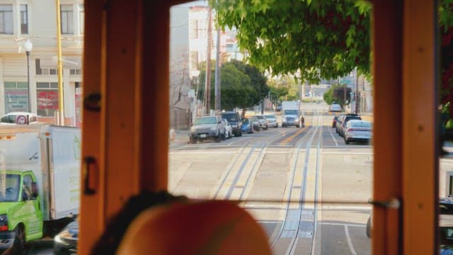 View from a Tram in a Bustling City